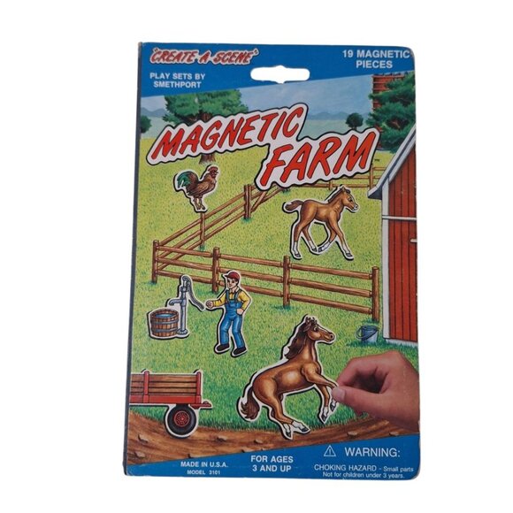 Create a Scene Magnetic Farm Travel Play Lamb Horse Foal Cow Tractor USA 90s - Picture 9 of 9